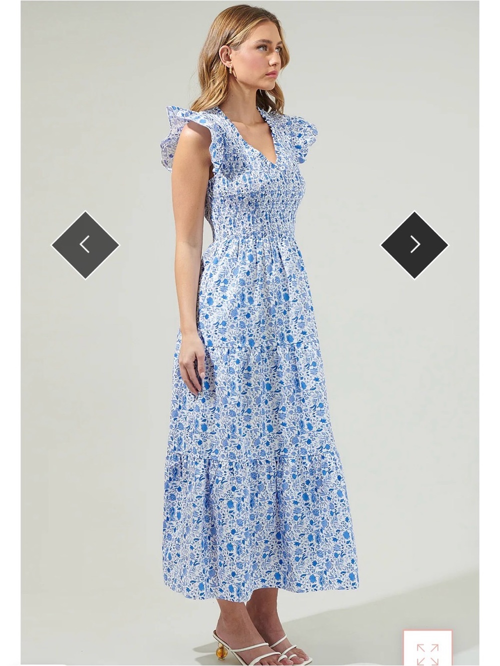 Sugarlips Blue Floral Smocked Maxi Dress - Picture 3 of 15